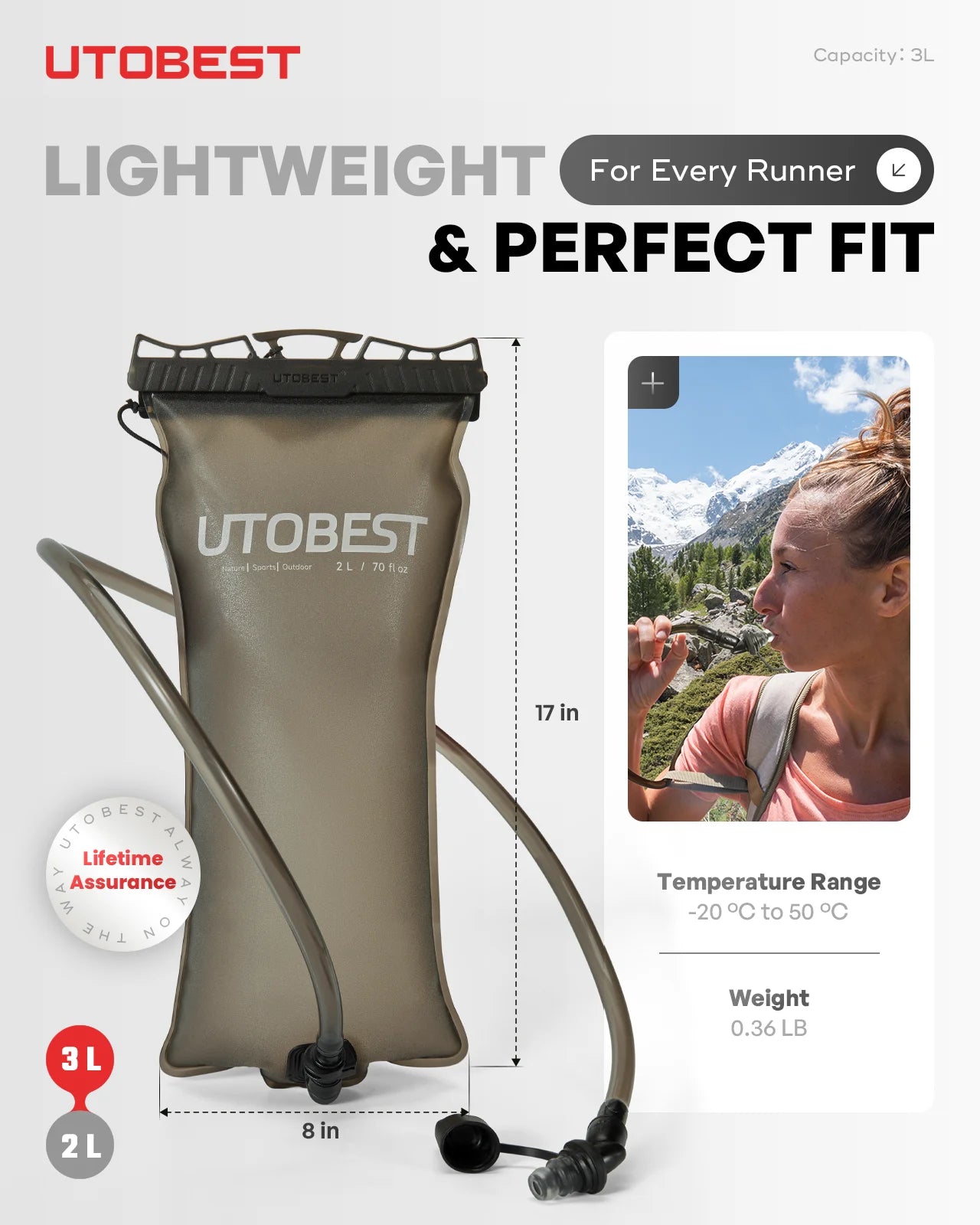 Completely Odorless 2L/3L Water Bladder Double Layerad Hydration Reservoir Water Bag for Camping Cycling Hiking