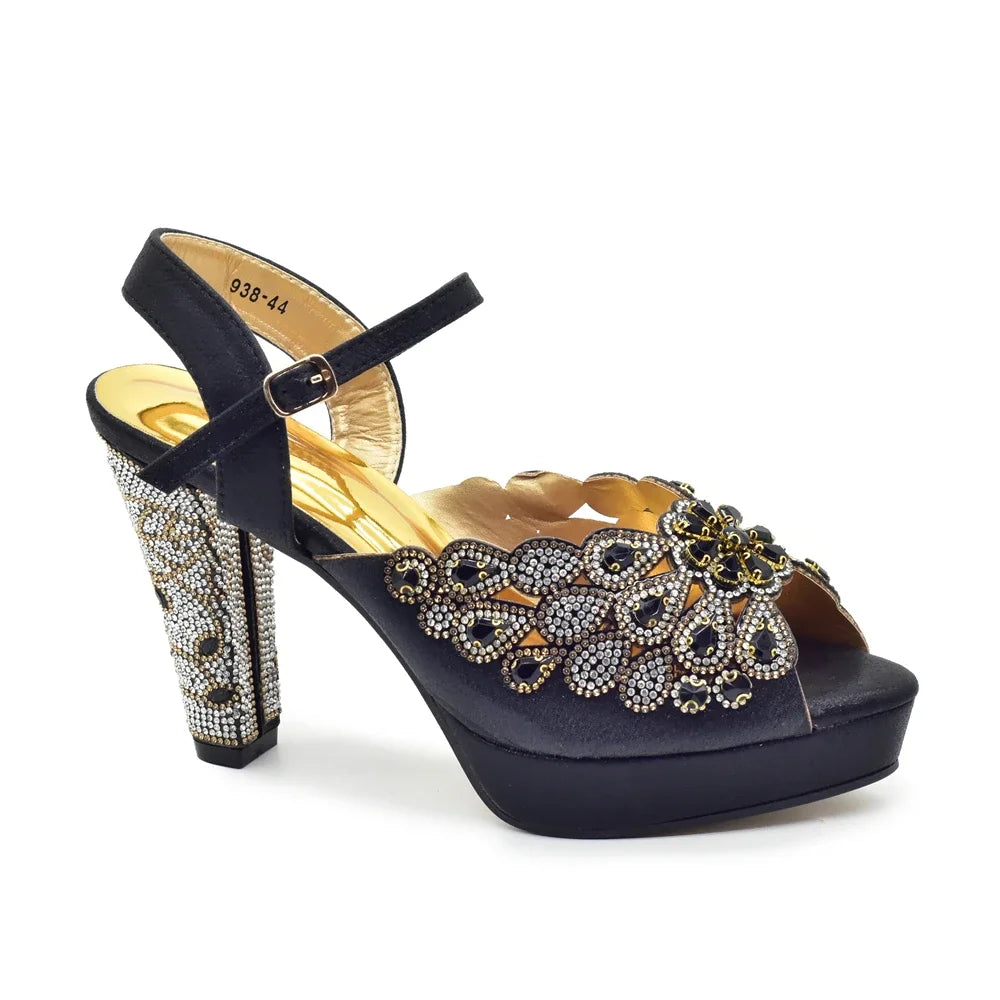 New Design Italian New Party Fashion Color Buckle High Heels Italian Women Pumps Decorated with Rhinestone Luxury Wedding Shoes