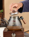 Stripe High Borosilicate Glass Teapot  With Walnut Handle Cooking and Steaming Dual Purpose Glass Tea Pot Tea Kettle Teaware