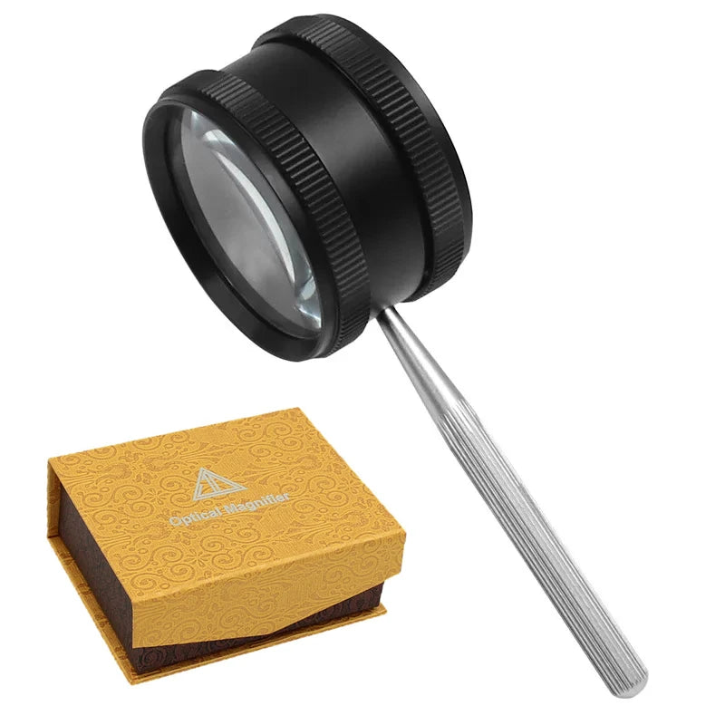 35X Handheld Magnifier Metal Optical Glass with Detachable Handle