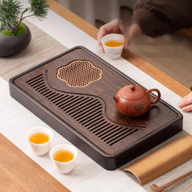 Household Portable Bamboo Tea Tray 48CM Tea Ceremony Wooden Tray Coffeeware Teaware Serving Tray For Chaban Tea Table