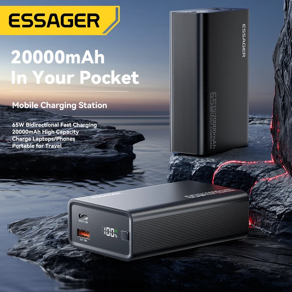 20000mAh Power Bank 65W PD Fast Charging with Built-in Cables Digital Display Portable Charger for Laptop iPhone Mac