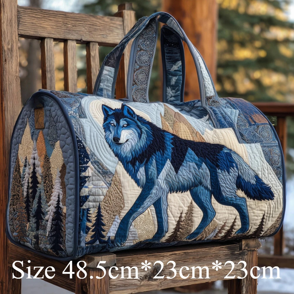 Quilted Wolf Feather Travel Duffel Bag 3D Printed Tribal Spirit Animal Lightweight Carry-On Weekender Bag for Adventure Gym