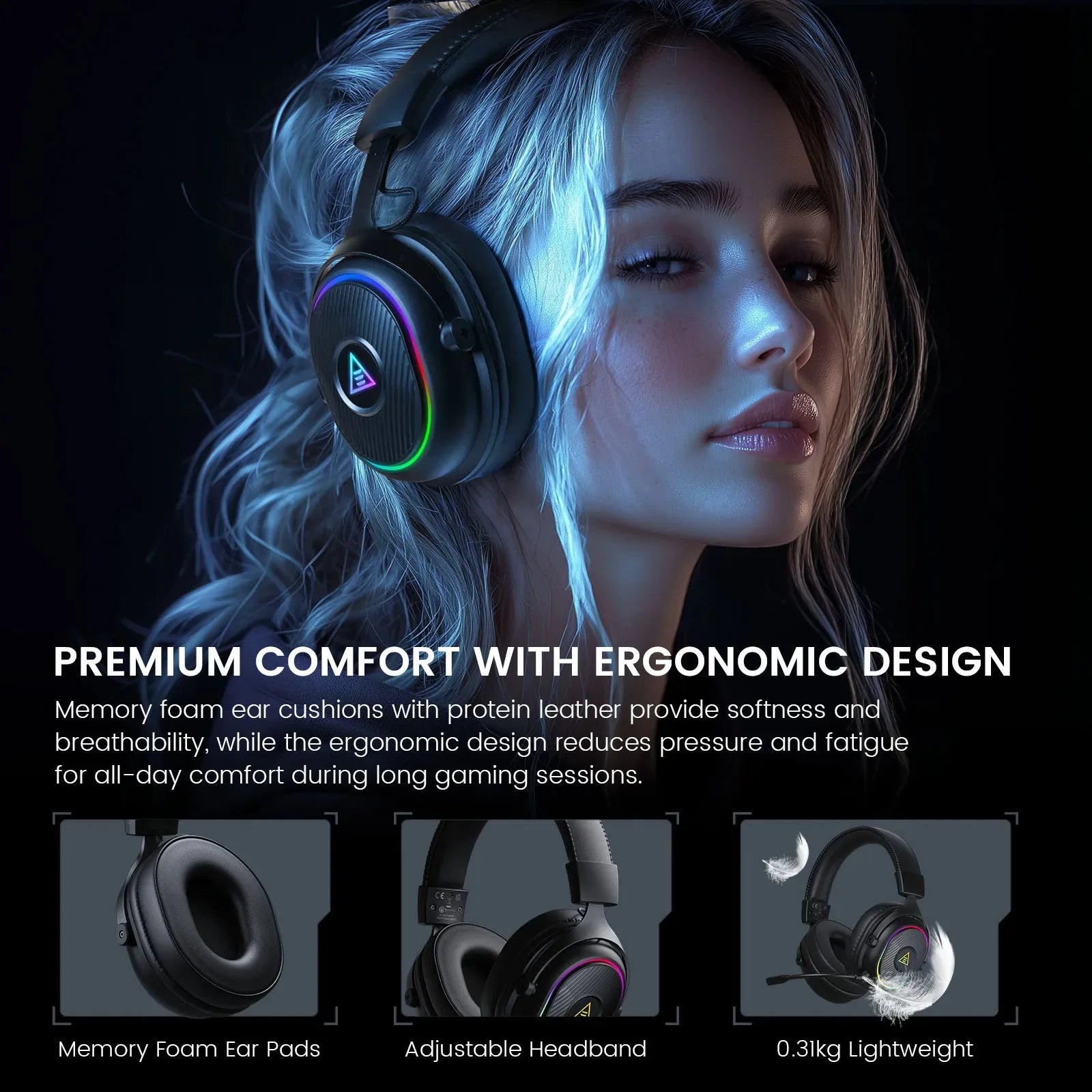 EKSA MaKo BT Bluetooth Gaming Headset Over Ear 2.4GHz Wireless Headphones Gamer 20ms Low Latency With Mic for PC/PS4/PS5