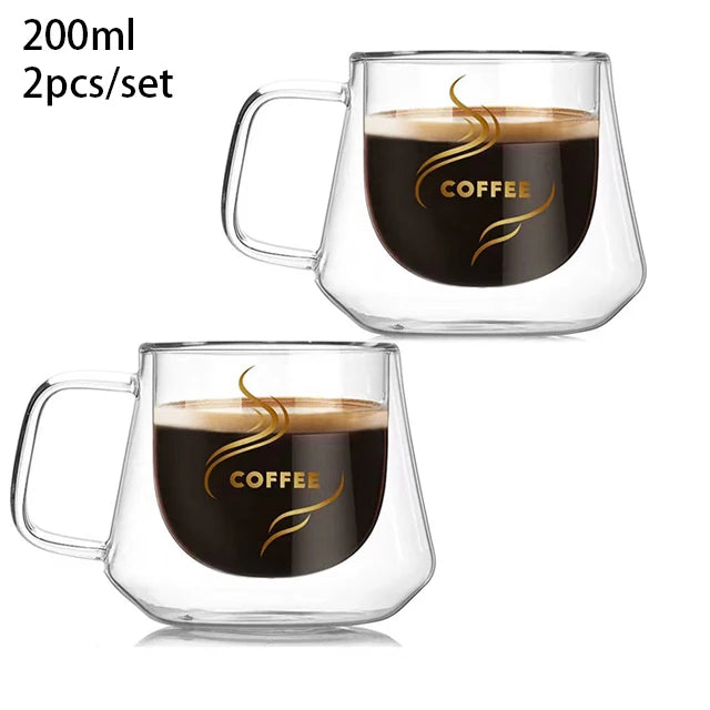 200ml Double Wall Glass Coffee Mug Heat-resistant Espresso Cup Thermo Insulated Cup For Latte Cappuccino Tea Drinkware Set