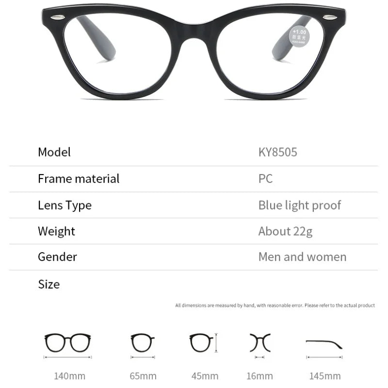 Retro Women Reading Glasses Cat Eyes Anti Blue Light Reading Eyeglasses Fashion Presbyopia Hyperopia Eyewear +1.0 +2.0 +3.0
