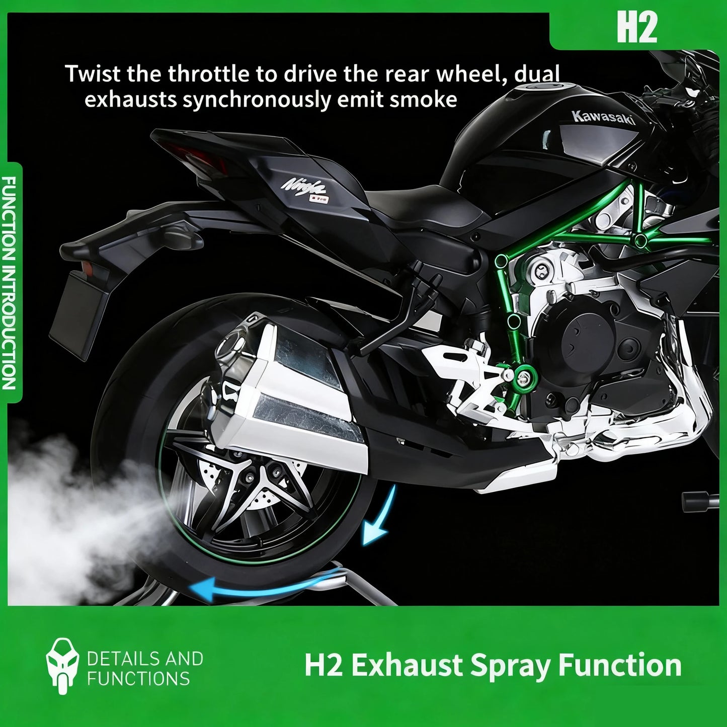 1:9 Kawasaki H2R Ninja With Spray Alloy Motorcycle Model Toy Vehicle Collection Sound and Light Off Road Autocycle Toys Car