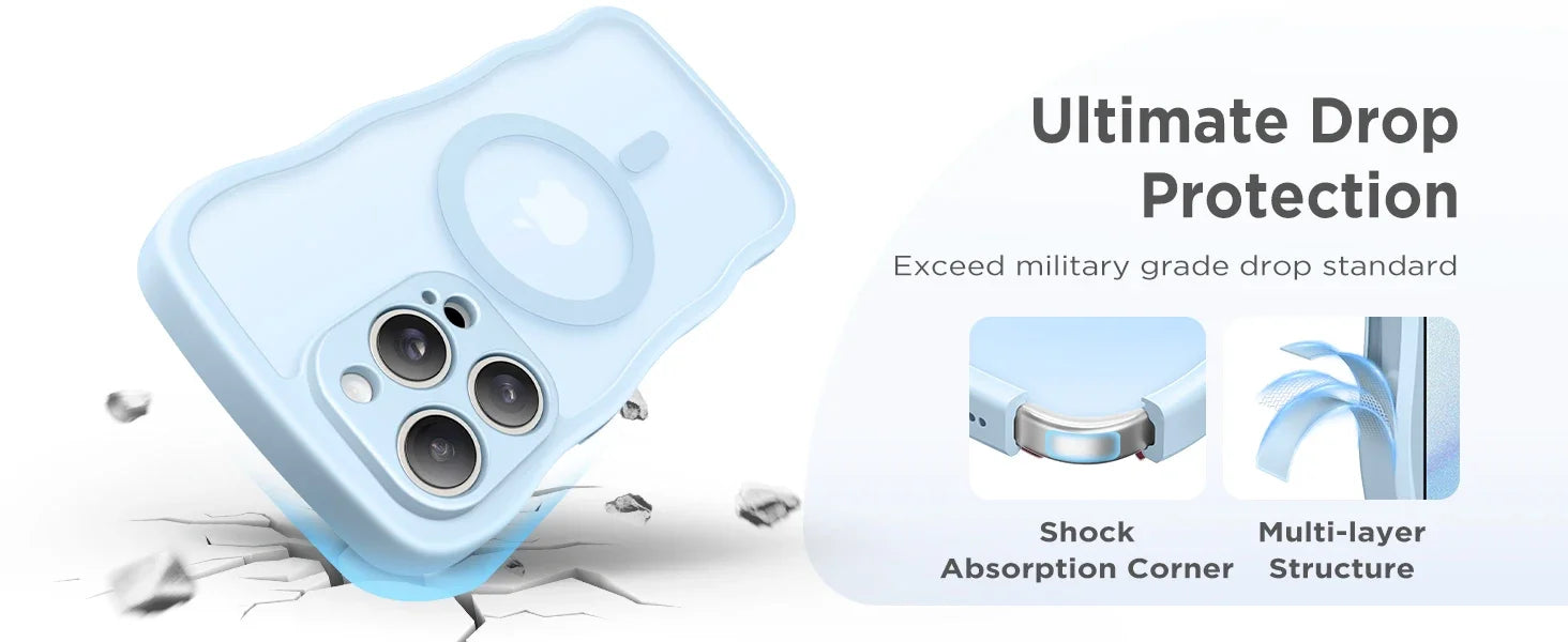 For iPhone 15 Pro Max Case Curly Wave Frame Shape Design Camera Protection Drop Shockproof Compatible with MagSafe Phone Case