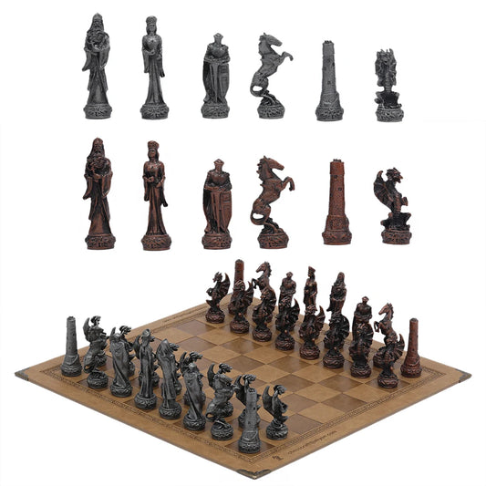 Luxury Metal Chess Set with Leather Board – Dragon Soldier Theme