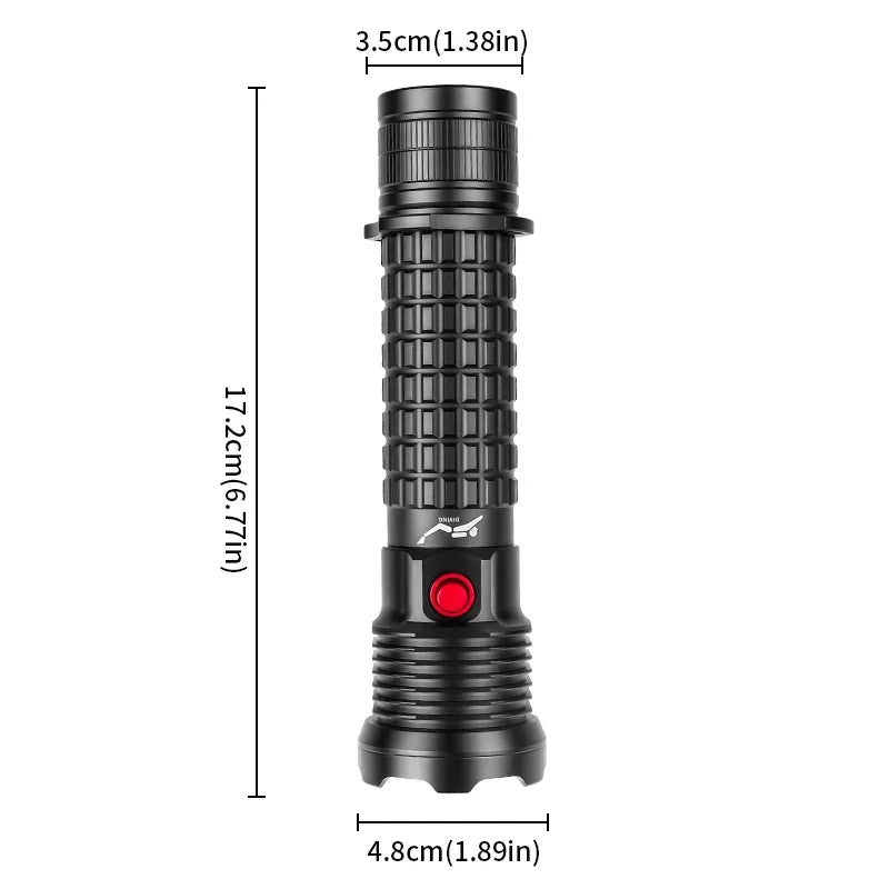 Rechargeable Diving Flashlight IPX8 Waterproof Underwater LED Torch Strong Light Dive Lamp