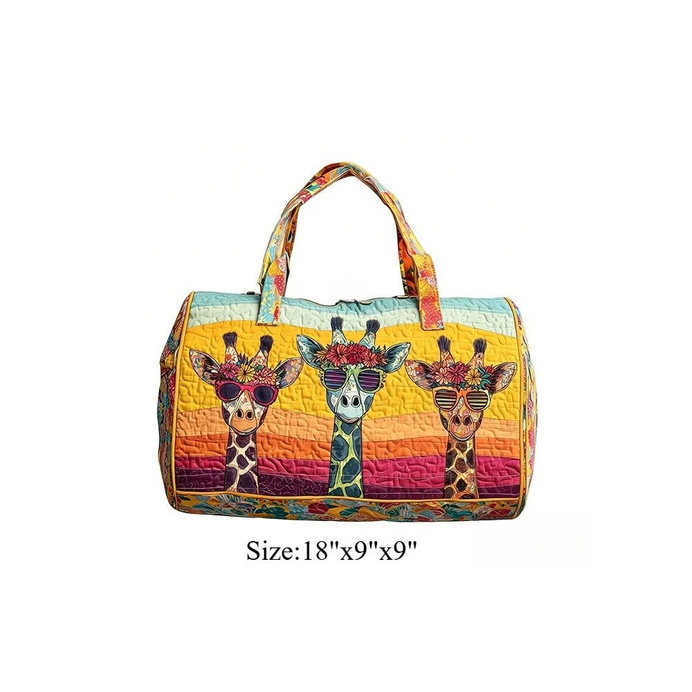 Travel Duffel Bag Quilted Weekender Bag 3D Giraffe Print Luggage African Animal Pattern Carry On Bag for Vacation Beach Camping