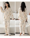Women’s Winter 100% Cotton Pajama Set – Loose Fit, Turn-Down Collar, Long Sleeves, Cute Pink