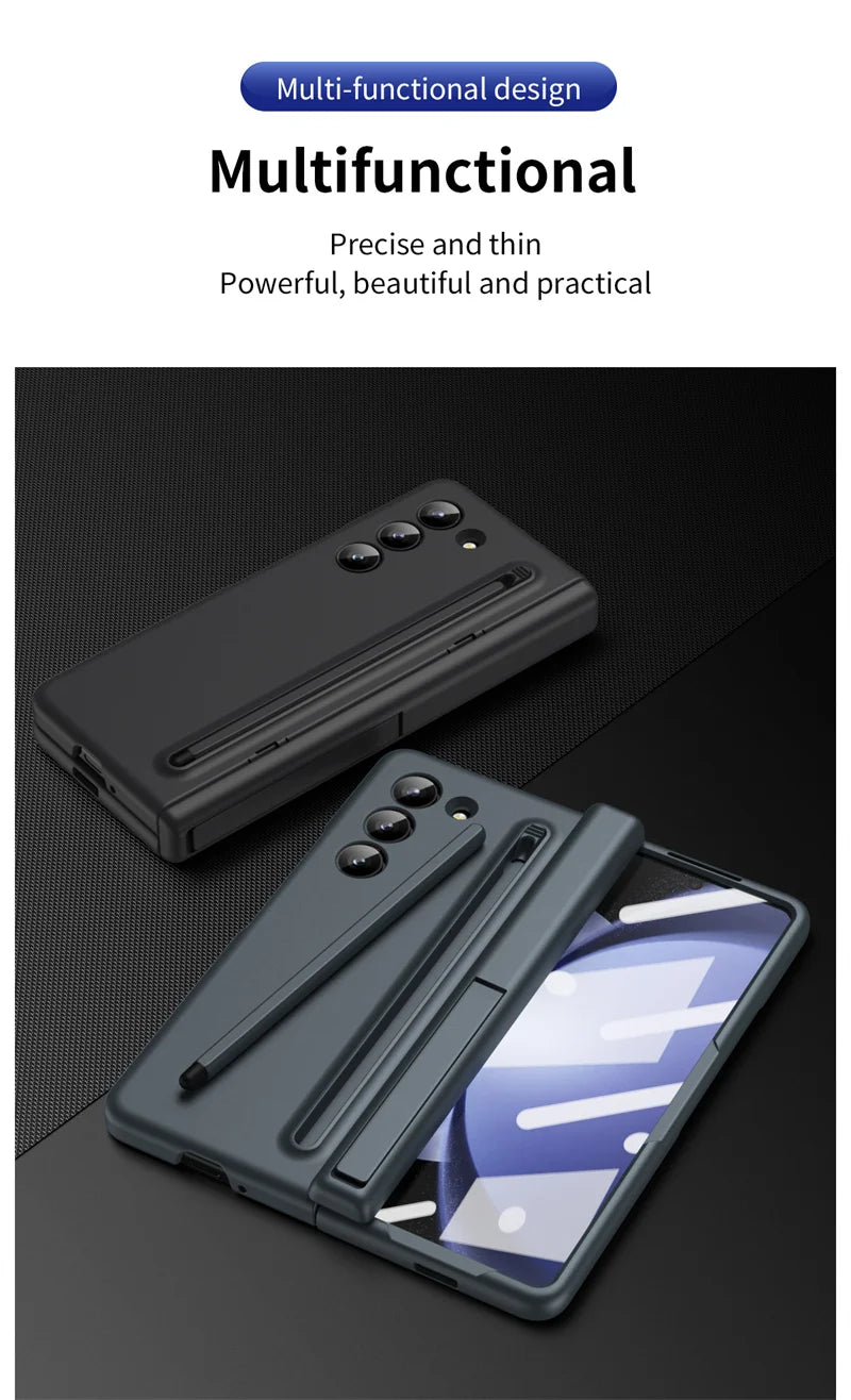 Hard PC Armour Hinge Bracket Fold5 Protection Cover for Samsung Galaxy Z Fold 6 5 4 3 With Pen Holder Slot Screen Protector Case
