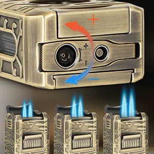 Cigar Lighter, 7-in-1 Cigar Lighter, Dual-Flame Windproof, Built-in Dual Punch, V-Cut, Flat Cut, Cigar Holder (No Butane)