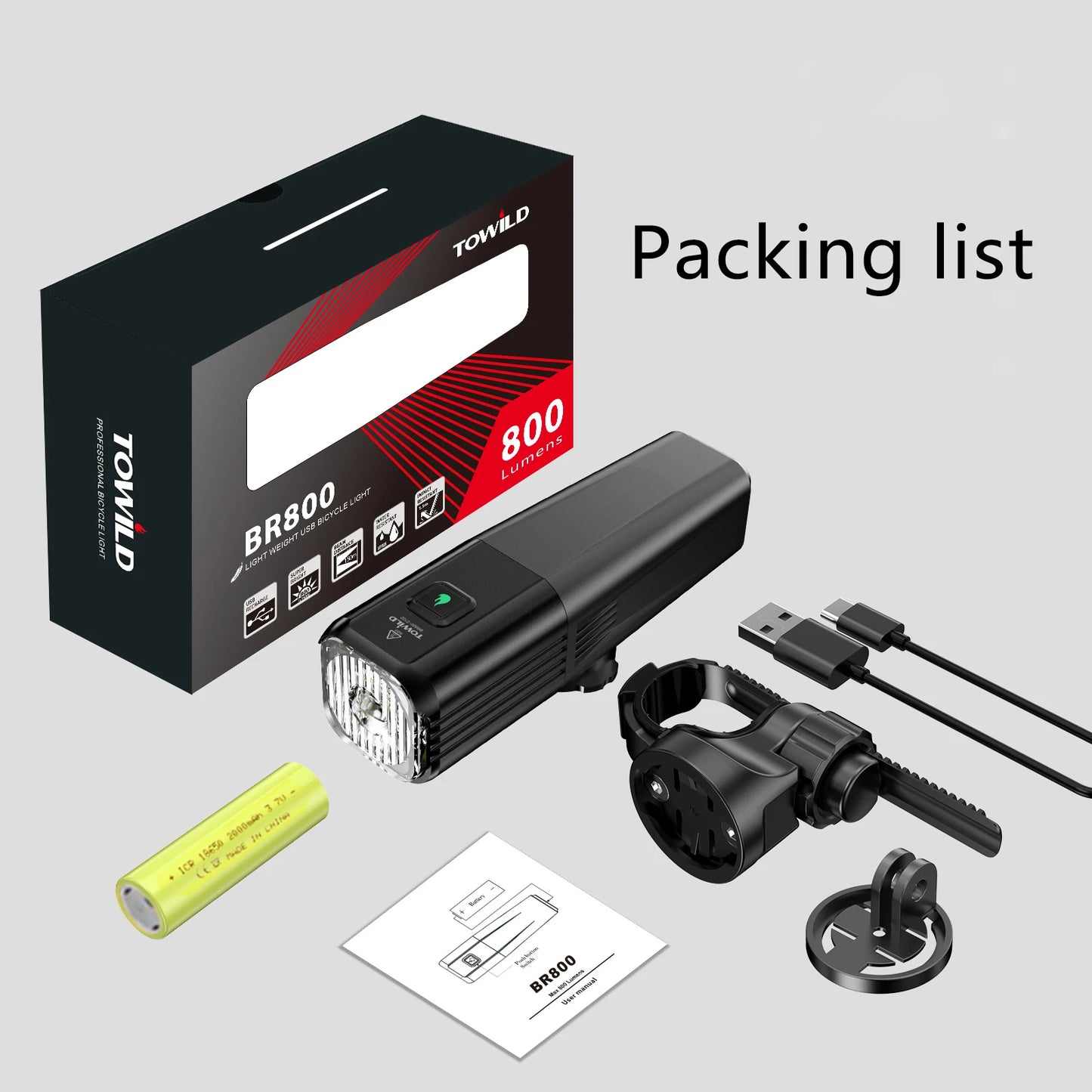 BR800 Bike Light with Tail Light USB Rechargeable LED MTB Front Lamp Headlight Aluminum Flashlight Bicycle Light