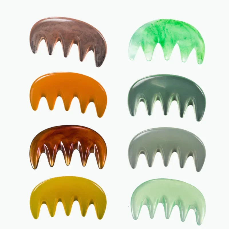 Big Teeth Head Acupoint Green 5-Tooth Meridian Blood Massage Comb Resin Large-Tooth Head Massage Tool 5-Paw Half Round Shap Comb