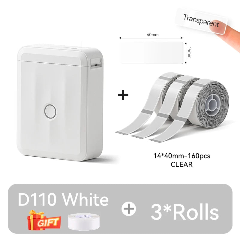D110 Mini Thermal Label Printer, Portable Bluetooth Label Maker with Tape, Inkless 203 DPI, USB-C Rechargeable