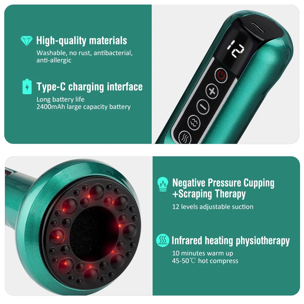 Electric Cupping Massager Vacuum Suction Cup GuaSha Anti Cellulite Beauty Health Scraping Infrared Heat Slimming Massage