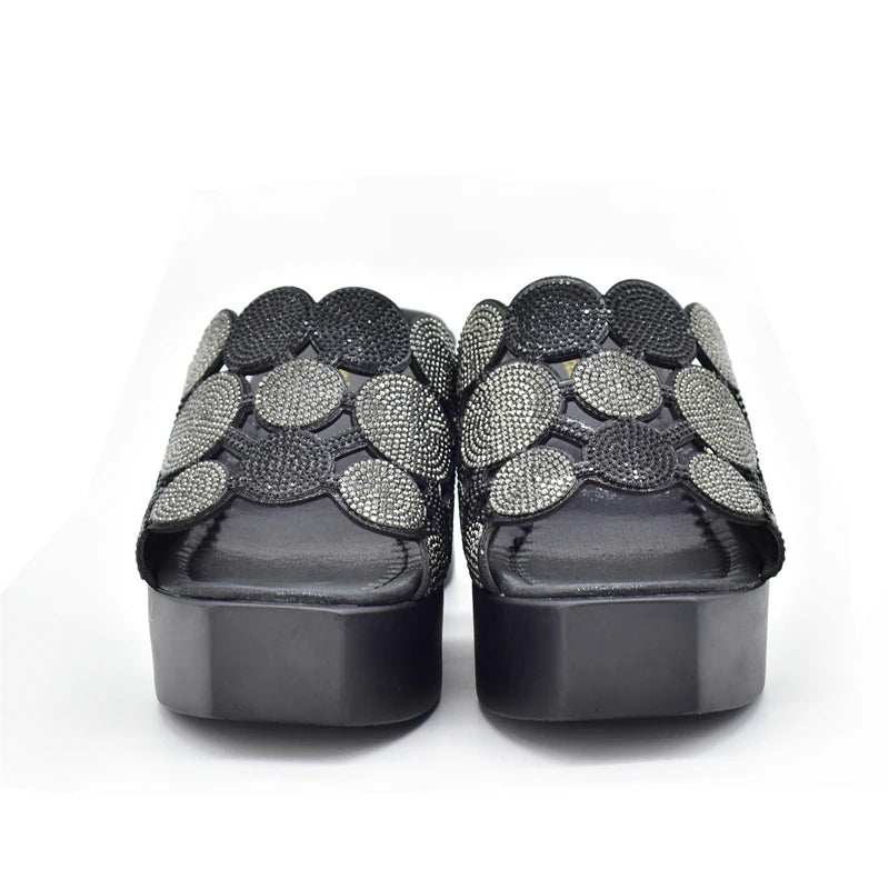 Women Bling High Heel Pumps Ladies Wedding Shoes with Rhinestone Wedges Slides Party Sandals Platform Slipper Peep Toe Shoes