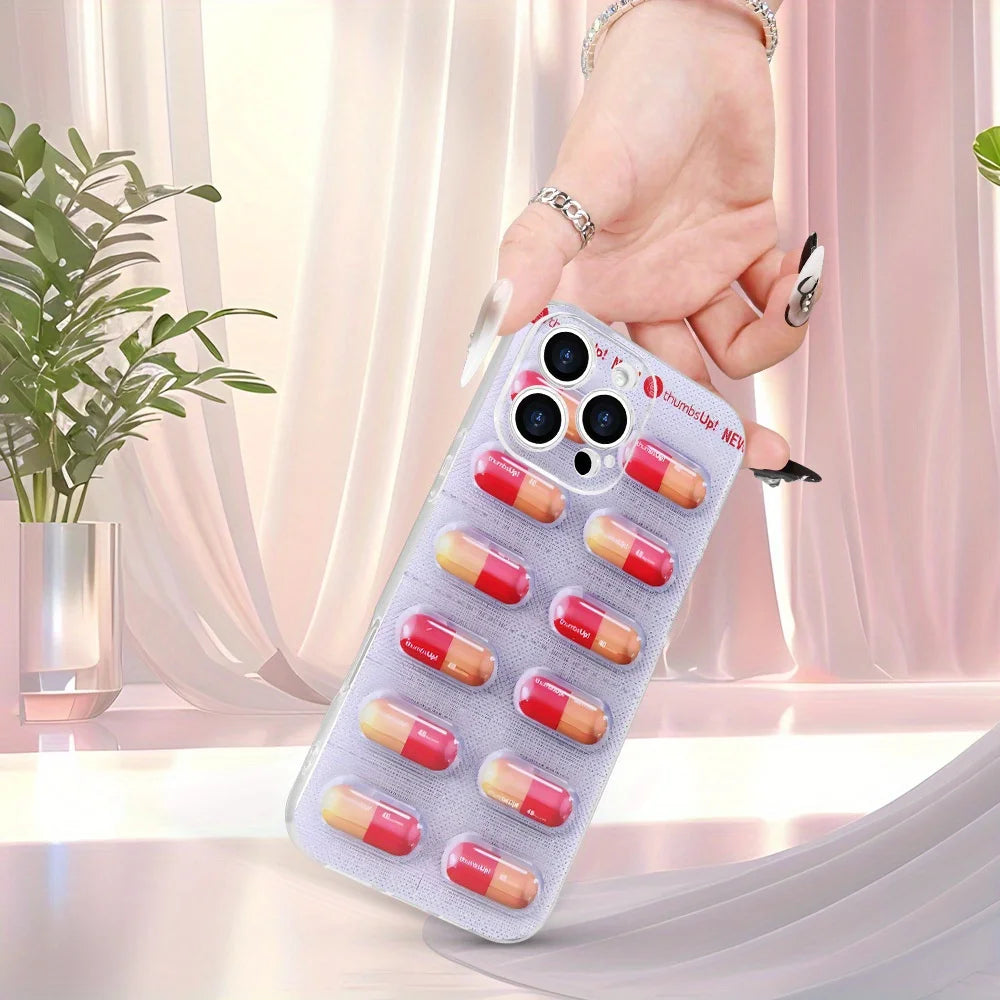 Creative Artistic Cartoon Red And Yellow Pills Phone Case For iPhone 16 15 14 13 Pro Max Plus X XS Funny Silicone Cover