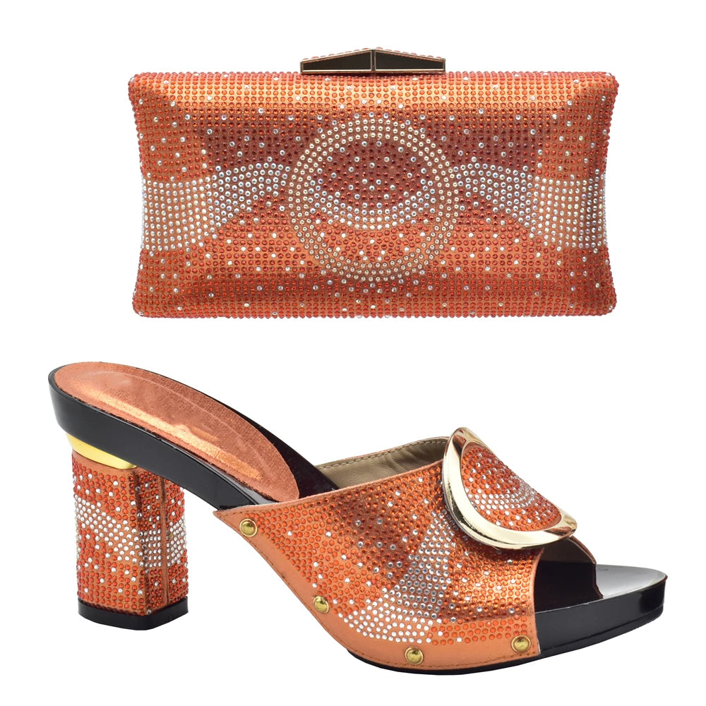 African Shoes and Bag Set for Party In Women Orange Color Italian Matching Shoes and Bag Set African Wedding Shoes and Bags
