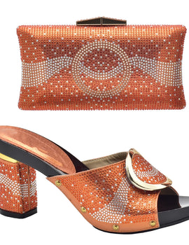 African Shoes and Bag Set for Party In Women Orange Color Italian Matching Shoes and Bag Set African Wedding Shoes and Bags