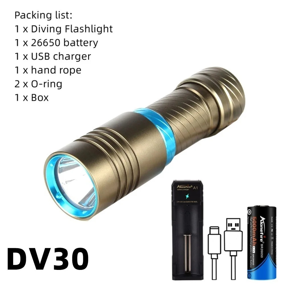 12W Diving Flashlight Rechargeable Underwater LED Torch