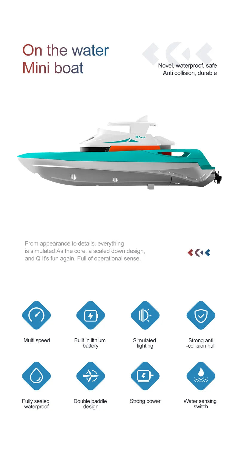 Mini Rc Boat 1/32 Radio Remote Controlled High Speed Ship with Led Light Palm Boat Summer Water Toy Pool Toys Models Gifts