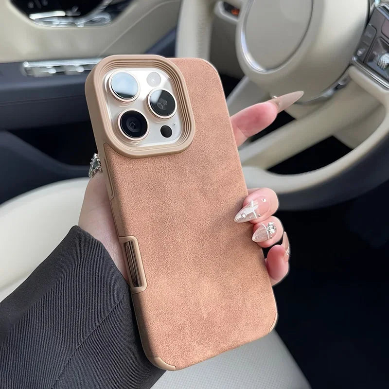 Luxury Matte Lambskin Faux Leather Phone Case For iPhone 17 16 Pro Max Air 15 14 Plus Shockproof Cover