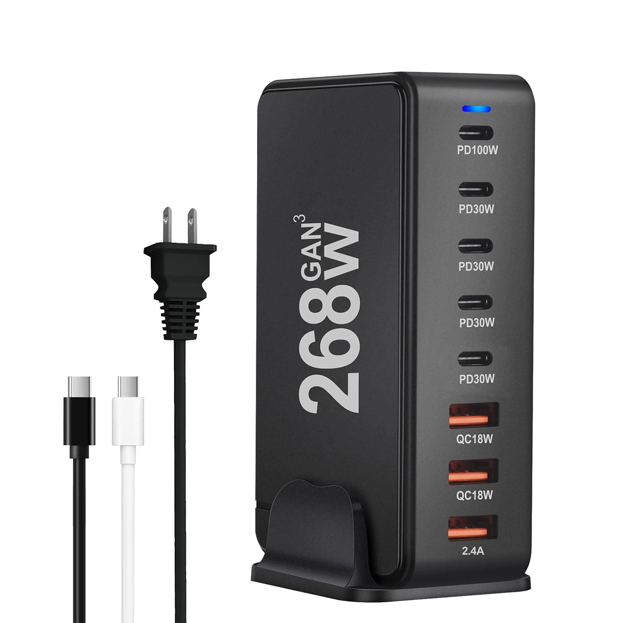 268W USB C Charger, Portable Travel 3rd GaN Charger, 8-Port Fast Charging Station, Multi Port USB Charger, PD100W Laptop Charger