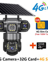 Solar Camera 4G Sim Outdoor 3 Lens 3 Screen 10X Zoom PIR Human Detect Cameras Waterproof Night Vision CCTV Security Protection