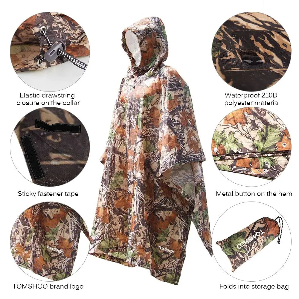 Three in One Waterproof Rain Poncho with Backpack Cover for Hiking and Camping