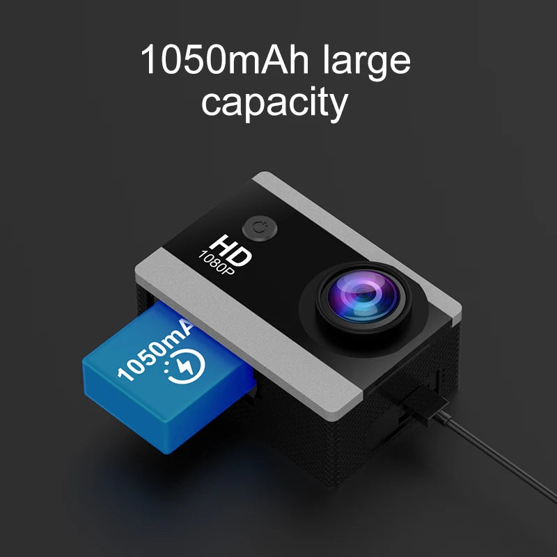 1080P Waterproof Action Camera with 2 Inch IPS Screen 170 Degree Wide Angle Helmet Sports Camera