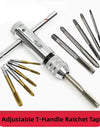 Adjustable Silver T-Handle Ratchet Tap Holder Wrench with 5pcs M3-M8 3mm-8mm Machine Screw Thread Metric Plug T-shaped Tap