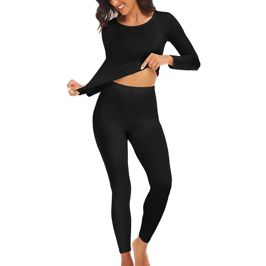 Thermal Underwear Black  for Women Long Johns Base Layer Cold Weather Top Bottom Ultra-Soft Women's Underwear Set