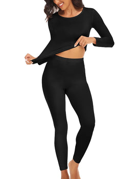 Thermal Underwear Black  for Women Long Johns Base Layer Cold Weather Top Bottom Ultra-Soft Women's Underwear Set