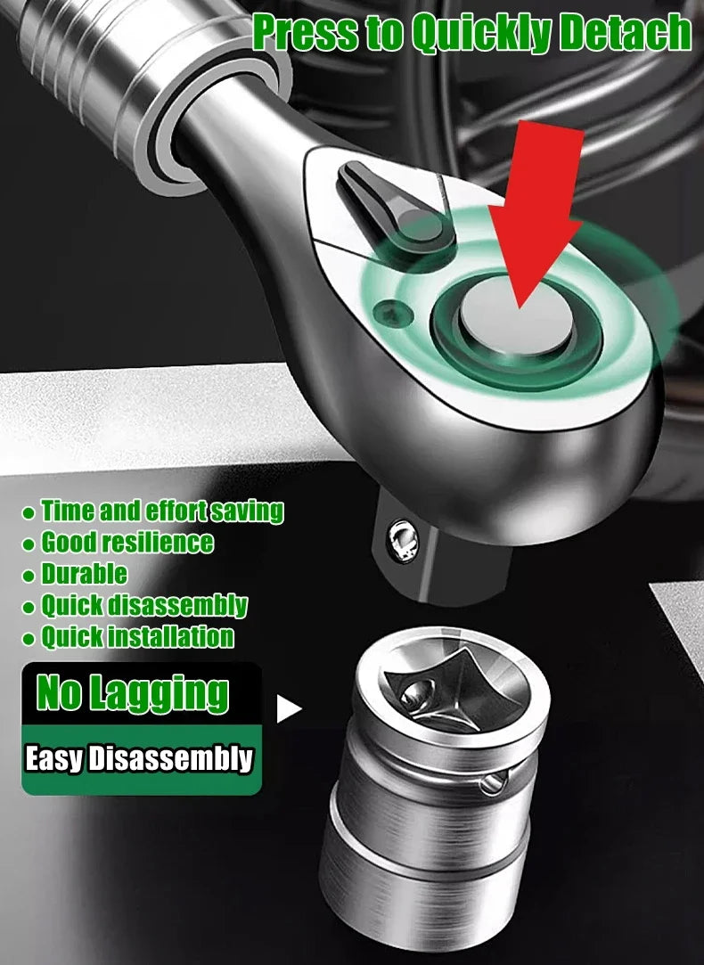 Telescopic Socket Ratchet Wrench for Automotive Repair Adjustable Head Ratchet Set 72 Tooth Quick Release Wrench Manual Tool