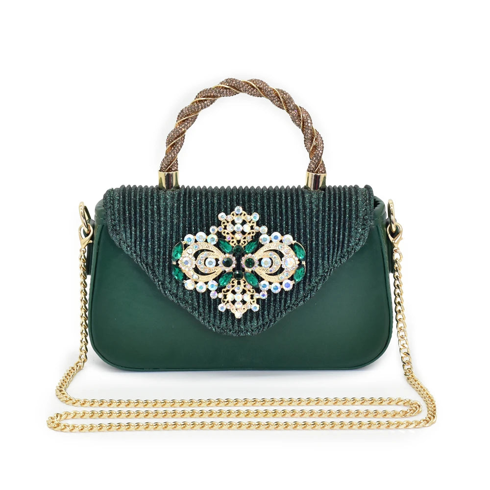 Latest Party Shoes and Bags To Match for Nigerian Luxury Pointed Toe Shoes with Rhinestones Party Ladies Shoes and Bag Set