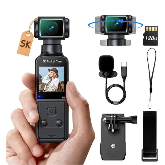 5K Rotatable Lens Body Camera 270 Degree Portable Sports Vlog Camera External Mic Support EIS Stabilization Wearable Recording Device