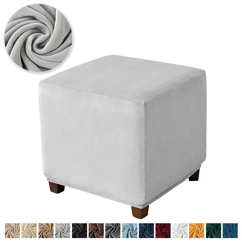 1PC Stretch Square Ottoman Stool Covers Super Soft Velvet stool Cover Elastic All-inclusive Footrest Slipcovers for Living Room