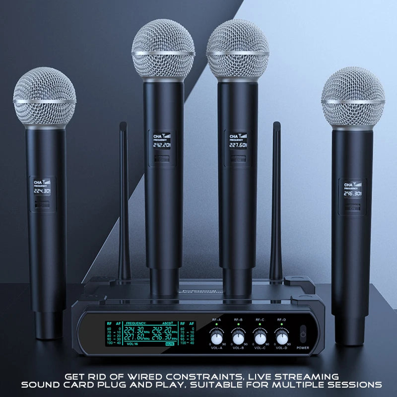 4 Channel UHF Wireless Handheld Microphone System for Karaoke Events and Performances