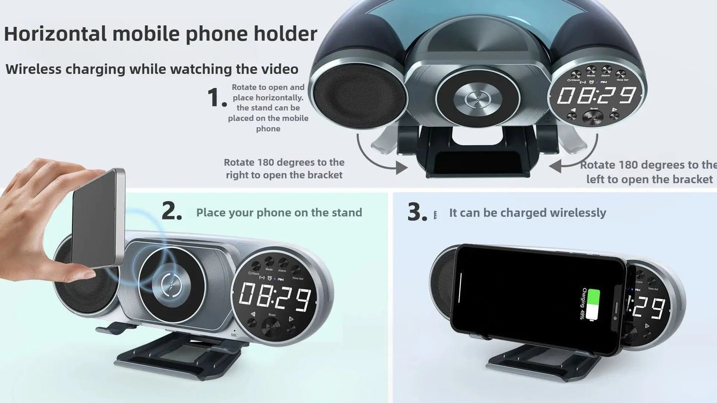 Multifunctional wireless charging Bluetooth clock speaker bedside creative ornament RGB dazzling megnetic subwoofer audio