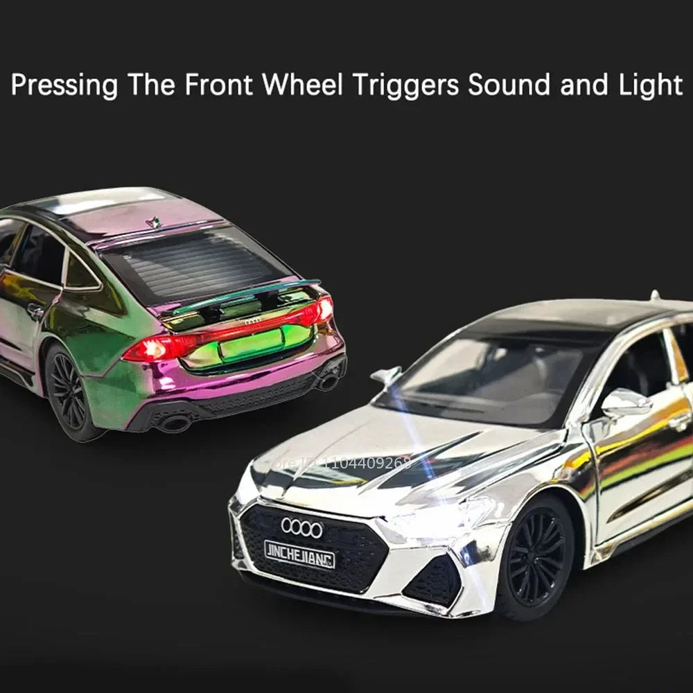 1:32 Scale RS7 RS6 Sports Car Toy Model Light Sound Pull Back Diecast Metal Miniature Vehicles Models Desktop Ornaments