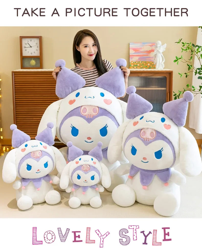 SanrioTransformation Kuromi Cinnamoroll Big Size Plush Doll Kawaii Plushies Soft Stuffed Toy Pillow Children Girls Birthday Gift