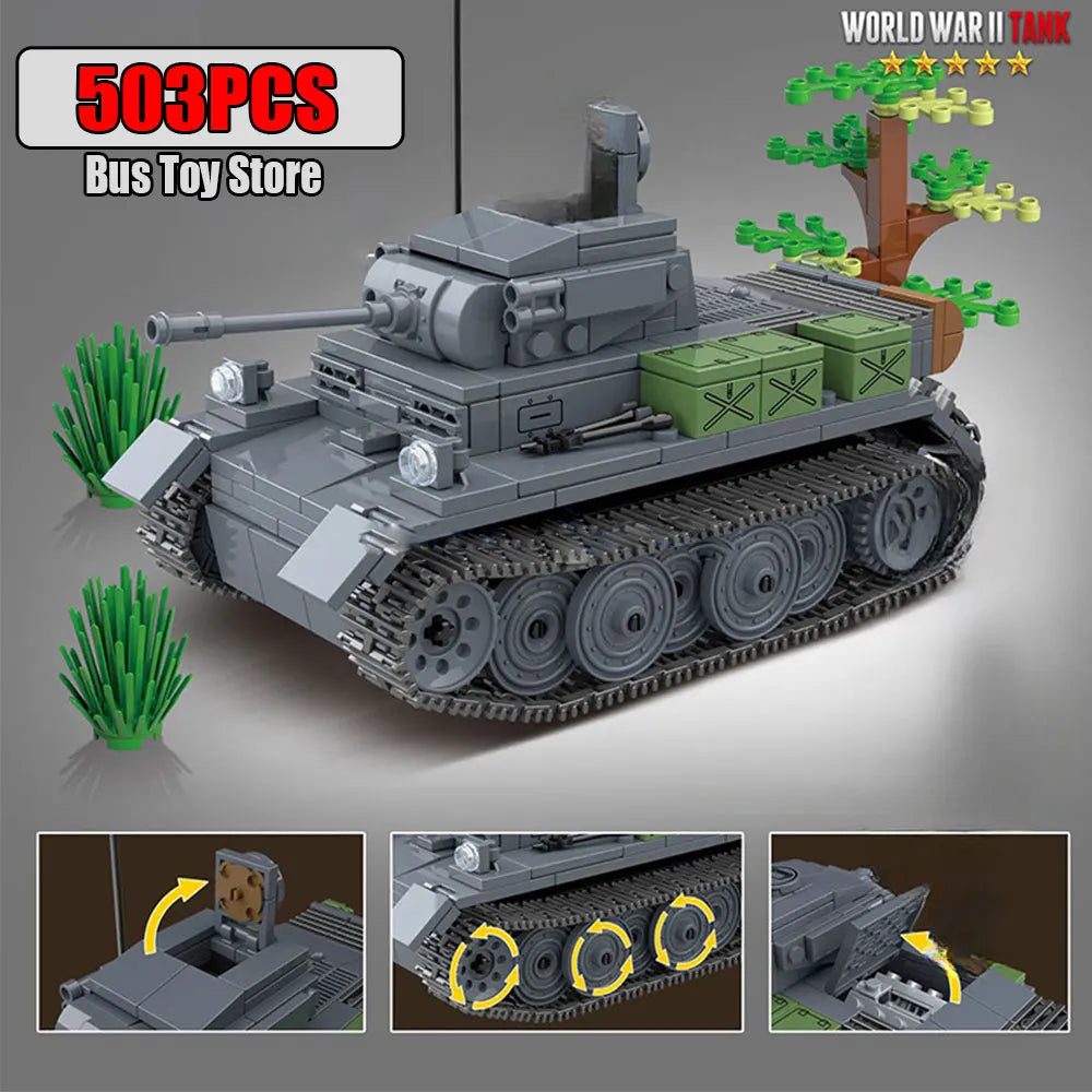 Ww2 Military Tanks Series Stuart Light Tank Tiger Leopard TANK Soldier Building Blocks Bricks Army  Toys for Boy Gifts