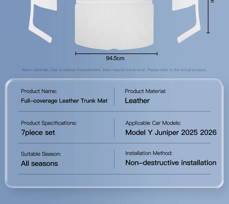 Custom Nappa Leather Trunk Mat Set for Tesla Model Y Juniper 2025 2026 Full Coverage Cargo Liner 7 Piece
