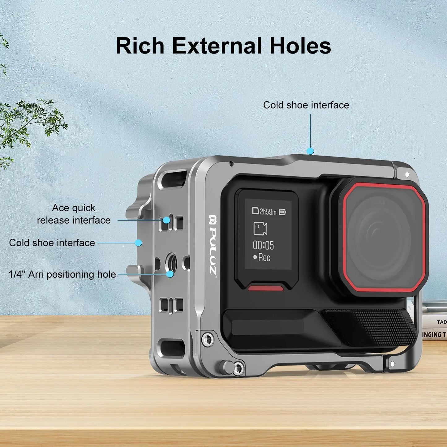 Aluminium Protective Camera Cage with Dual Cold Shoe Mounts for Insta360 Ace Pro 2