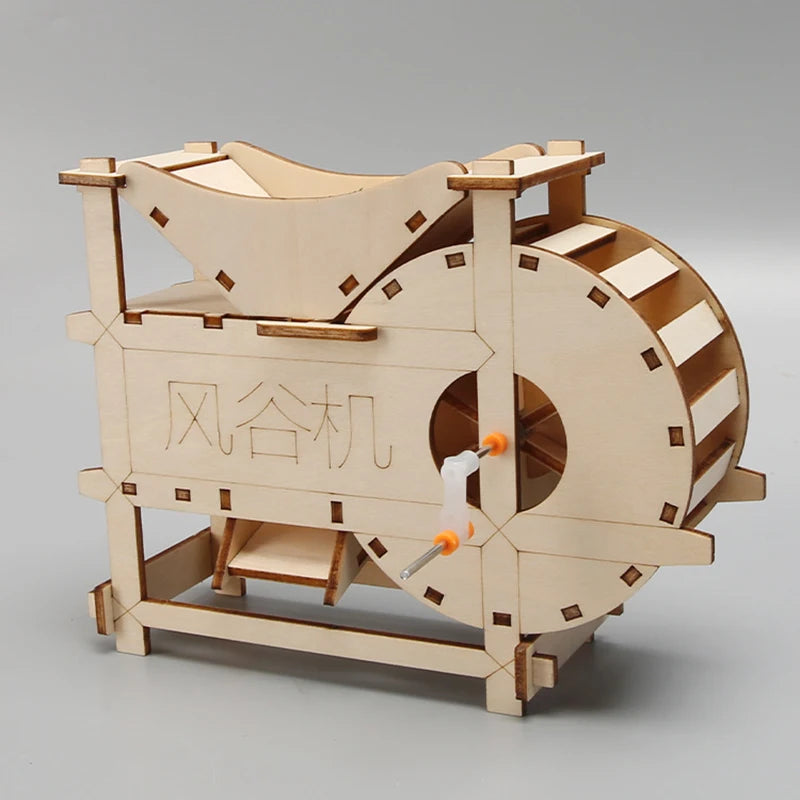 3D Wooden Puzzle DIY Physical Model Science Experiment Educational Toy Password Box Grain Fan Assembly Model DIY Decoration Gift