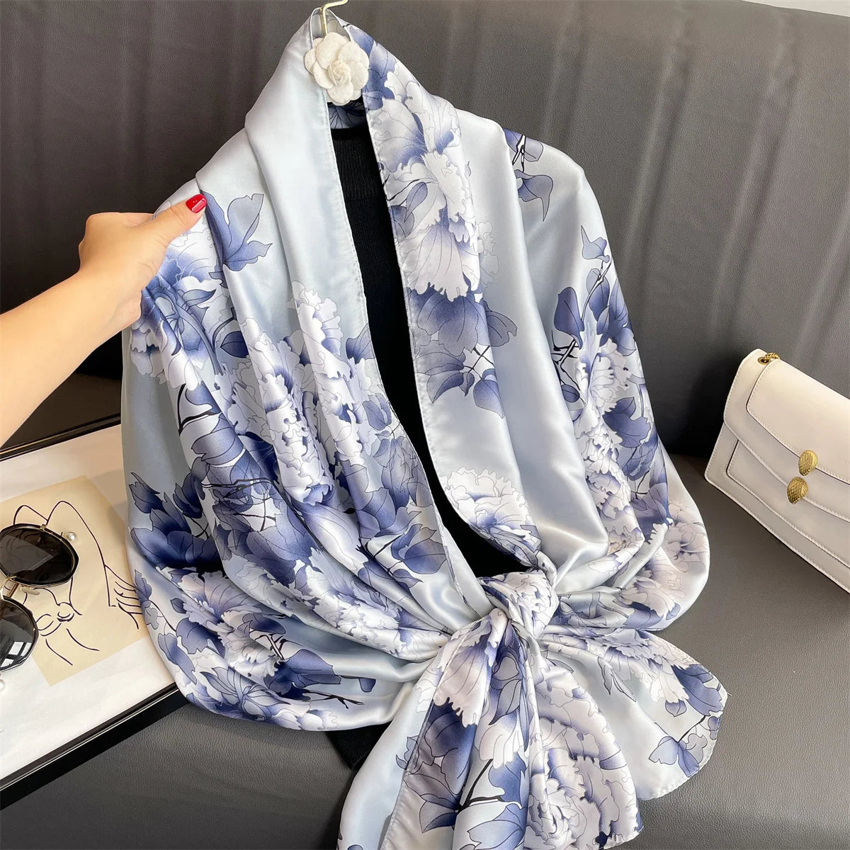 Scarf Spring Summer Women Beach Sunscreen Shawl Quality Silk Lady Popular Print Scarves Hijab