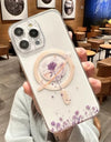 Magsafe Magnetic Transparent Cartoon Rose Flower Phone Case iPhone 16 15 14 Pro Max 16 Plus Wireless Charge Clear Funda